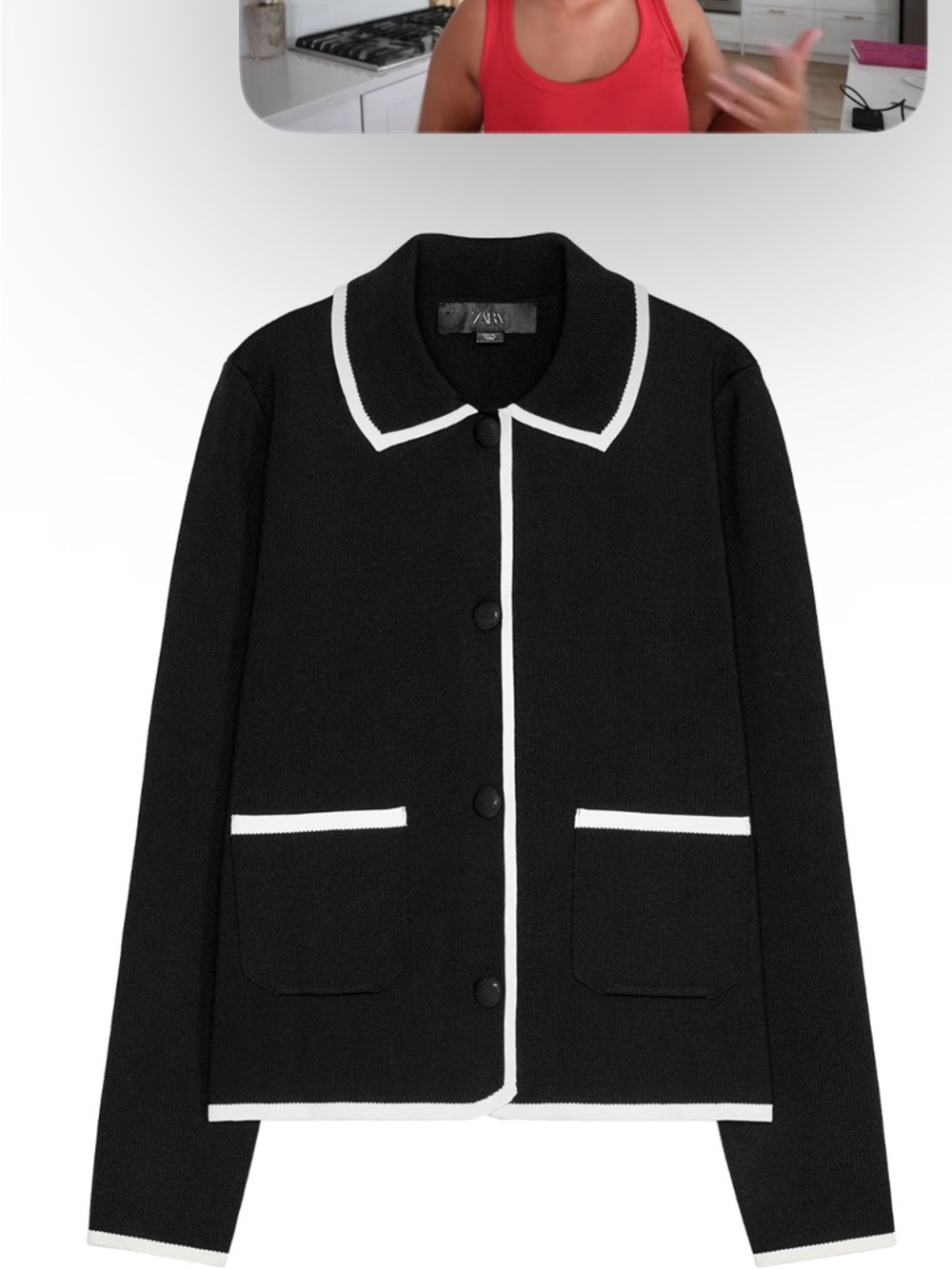 Zara Black Knit Jacket with White Contrast Trim